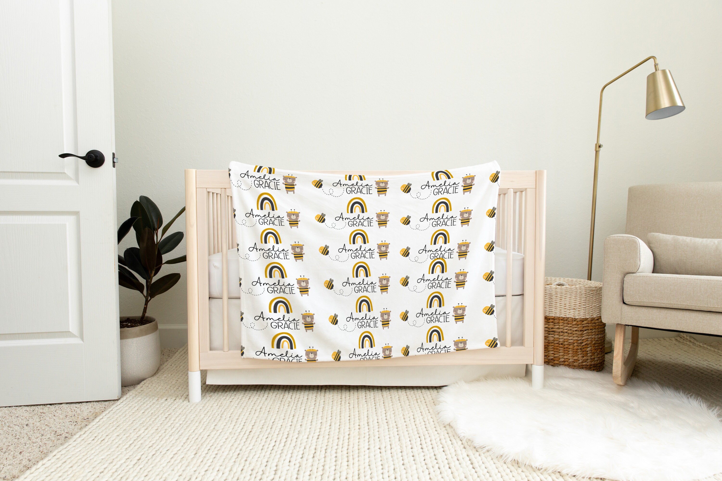 Personalized Baby Blanket Honey Bee Baby Swaddle Yellow Etsy