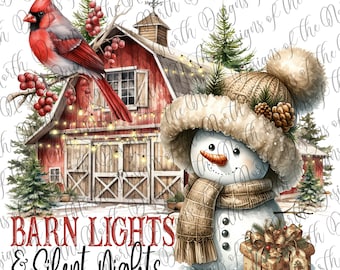 Światła stodoły i ciche noce-cicha noc sublimacja bożonarodzeniowa-christmas farm cicha noc do druku-christmas farm barn sublimacja-png