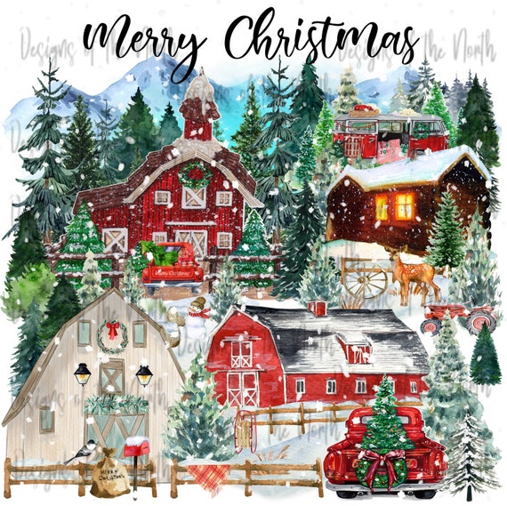 sublimation-farmhouse christmas sublimation-farmhouse christmas clipart-farm village sublimation-christmas farmhouse digital download-farm