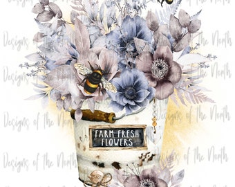 Farm fresh flowers-farmhouse flowers sublimation design-farmhouse floral bouquet-rustic florals sublimation-farm fresh flowers clipart-farm
