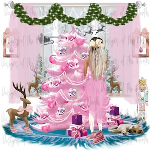 sublimation-rose de noël sublimation-pink christmas clipart-pink christmas digital download-cute pink christmas clipart- christmas scene