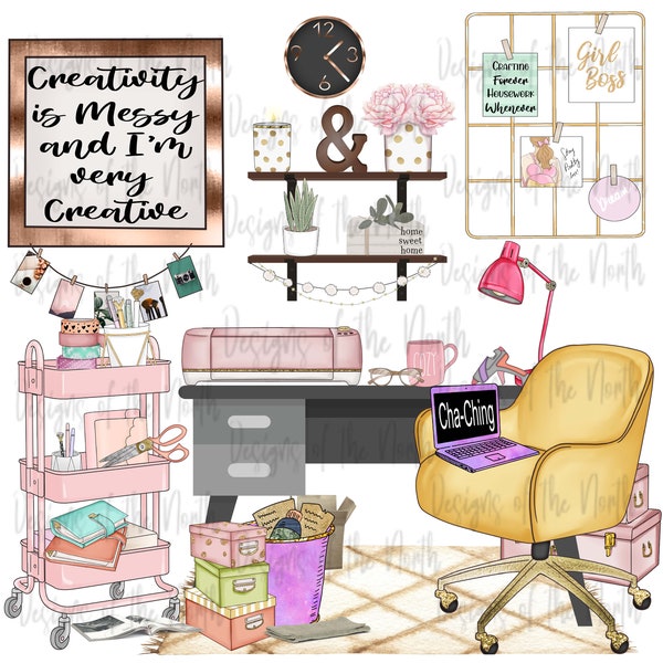 craft room design-cricut sublimation design-creativity is messy design-cha-ching sublimation design-girly craft room sublimation clipart-png