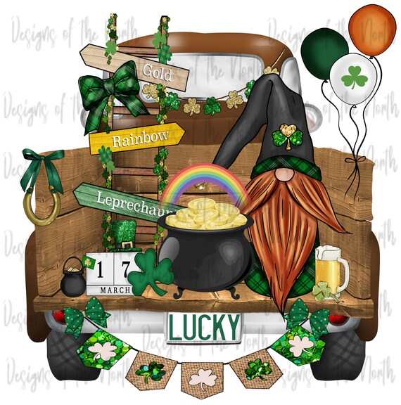 St-patrick's day-st-patrick's day sublimation design-gnome truck sublimation-st-patrick's gnome sublimation-st-patrick's clipart-gnome png
