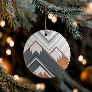 Mountain Landscape Ceramic Christmas Ornament, Holiday Decor for Tree, Personalized Gift, Winter Decoration, Home Ornament