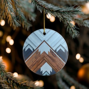 Mountain Landscape Ceramic Christmas Ornament, Holiday Decor for Tree, Personalized Gift, Winter Decoration, Home Ornament