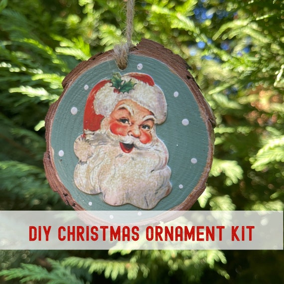 DIY Christmas Ornament, Christmas Craft, Retro Santa Christmas Ornaments,  DIY Wood Slice Ornaments, Holiday Craft Kit, DIY Ornament Kit 