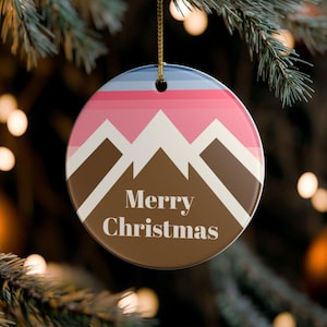 Mountain Landscape Ceramic Christmas Ornament, Holiday Decor for Tree, Personalized Gift, Winter Decoration, Home Ornament