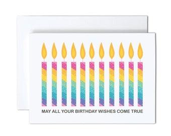 Lot de 10 bougies d'anniversaire, carte de voeux de joyeux anniversaire bougies, que tous vos souhaits d'anniversaire se réalisent, intérieur vierge, carte d'anniversaire