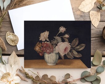 Floral Cards, Botanical Still Life Vintage Painting, Flower Note Card Pack of 10, Botanical Moody Dark Academia Stationary, Any Occassion