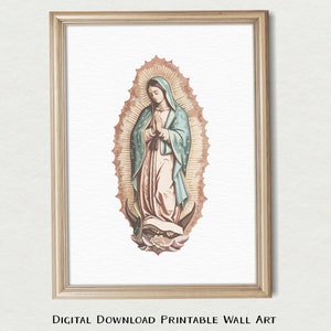 Pintura de acuarela para pared para imprimir de Nuestra Señora de Guadalupe, póster católico de la Virgen María, decoración religiosa cristiana para el hogar, impresión artística de fe