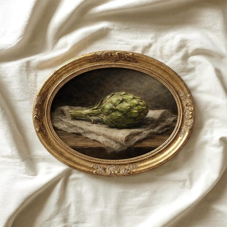 Artichoke Still Life Print, French Kitchen Art, Moody Restaurant Decor, Unframed Print