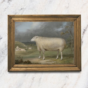 Sheep Art Print, Sheep Oil Painting Print, Small Ewe Oil Painting, Vintage Countryside Original Oil Art Painting, Nursery, Farmhouse Decor