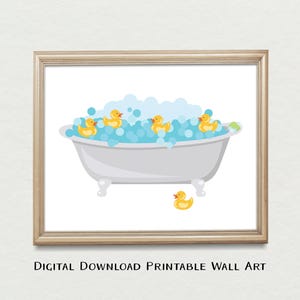 Rubber Duck Bathroom Art Print, PRINTABLE Wall Art, Ducks In Bathtub Whimsical Minimalist Wall Decor, Trendy Nursery Duck Art, Gift for Her