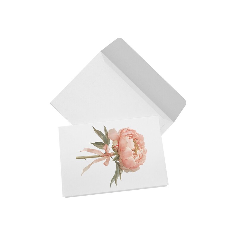 Peony Cards With Envelopes, Blank Note Card Pack of 10, Watercolor ...