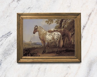 Horse Vintage Oil Painting, Antique Equestrian Print, Cottage Core, Farmhouse Decor, Animal Oil Painting, Rustic Fine Art, Unframed Print