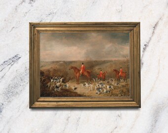 Fox Hunt Equestrian Art Print: Victorian English Manor Oil Painting Landscape Unframed Print