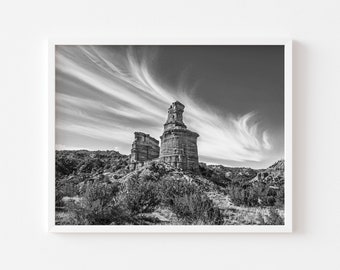 Arte de pared imprimible de Palo Duro Canyon, impresión de paisaje del suroeste, cartel de Texas Light House Rock