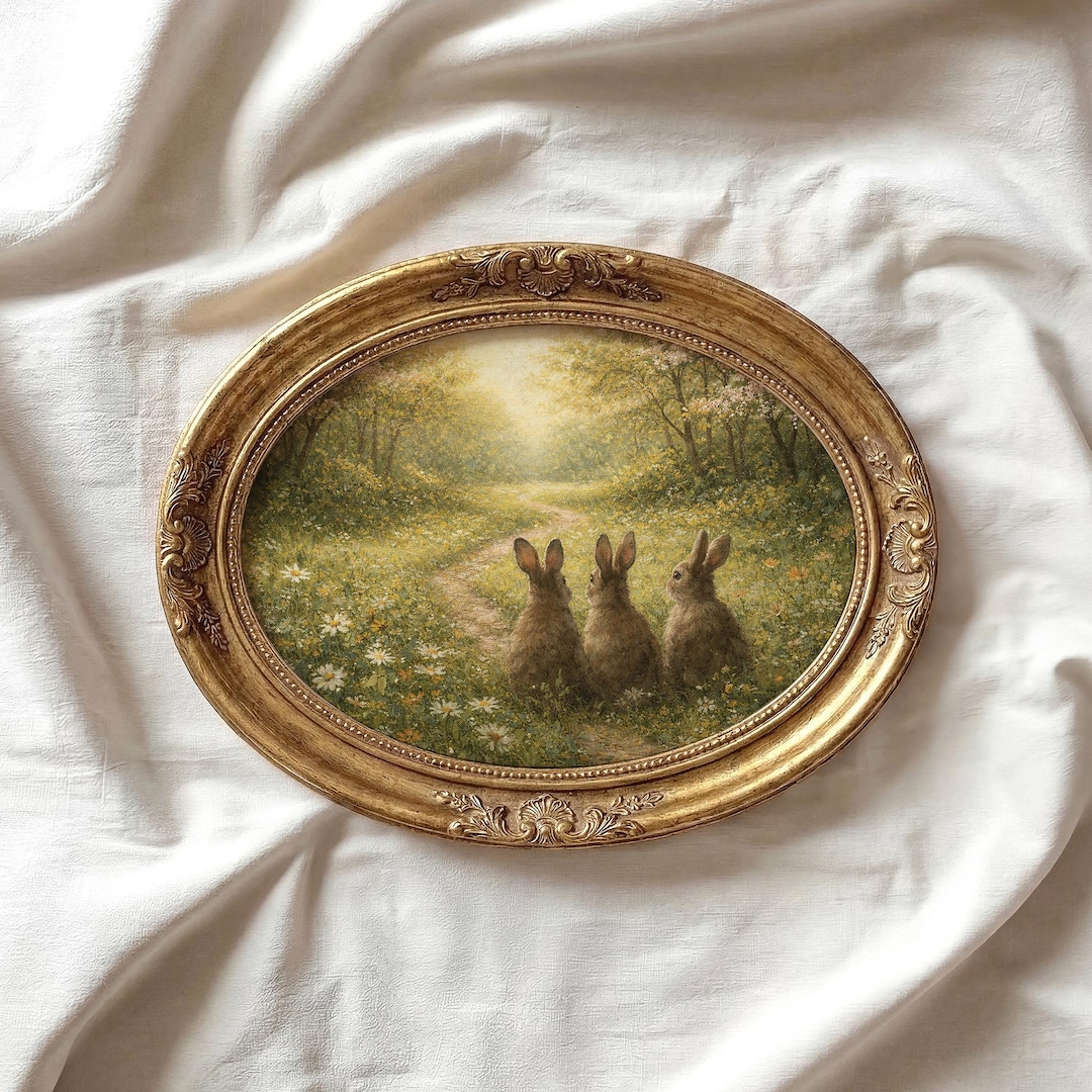 Spring Paintings Rabbit Rabbits in Spring Meadow Art Print, Cottagecore Easter Decor, Unframed ...