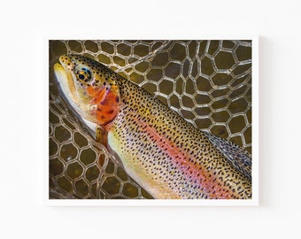 Printable Wall Art, Rainbow Trout Print, Lake House Decor, Fly Fishing, Ice Fishing Man Cave Gift