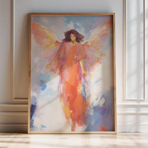 Angel Oil Painting Print, Guardian Angel Wall Art PRINTABLE, Woman Angel Spiritual Christian Home Decor, Abstract Figure Fine Art Print Gift