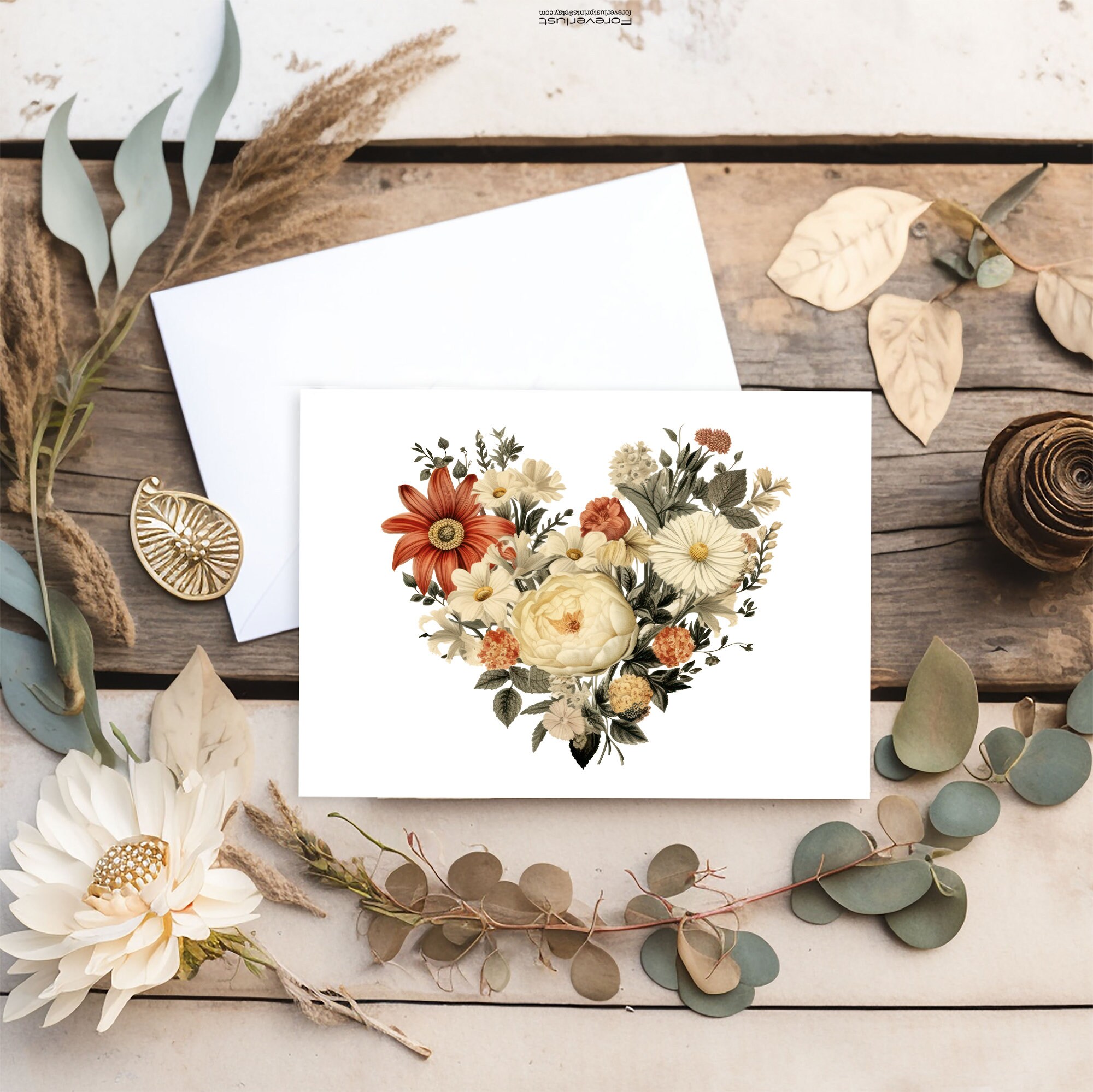 Floral Heart Cards, Love Note Card Set of 10, Flower Heart Cards, Any ...