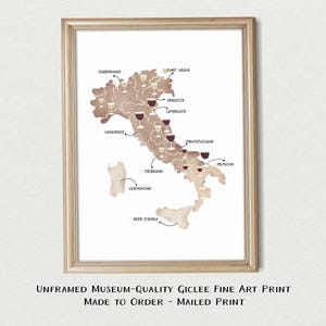 Italy Wine Map Painting Art Print, Italy Wine Regions, Appellations, Educational Tool & Gift for Wine Enthusiasts, Winery, Vineyard Art
