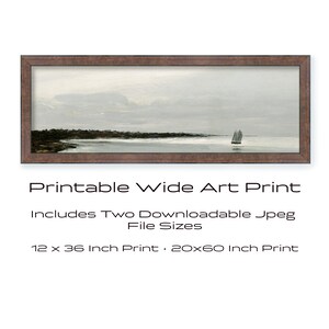 Long Landscape Oil Painting, Vintage Coastal Art Print, 12x36 Inch Printable Wall Art, Wide Art Print, Instant Download Panoramic 20x30 Inch