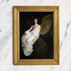 Angel Fine Art Print, Moody Oil Painting, Guardian Angel Art, Spiritual Gift, Victorian Dark Academia Painting, Farmhouse Bedroom Decor