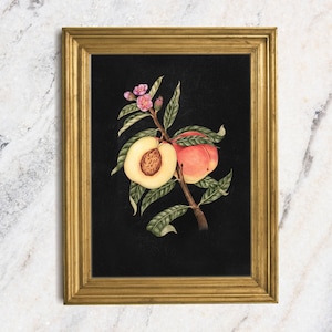 Moody Peach Art Print, Unframed Oil Painting Print, Dark Academia Still Life, Small Still Life Painting, Lemon Art - Fruit Art Print