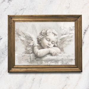 Cherub Sleeping Oil Painting Art Print, Guardian Angel Catholic Gift, Angel Poster, Religious Oil Painting Nursery Faith Decor Christian Art