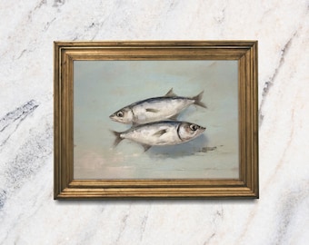 Fish Art Print, Sardines Unframed Oil Painting Print, Fish Oil Painting Still Life, Sardine Oil Painting, French Kitchen Art, Gift for Him