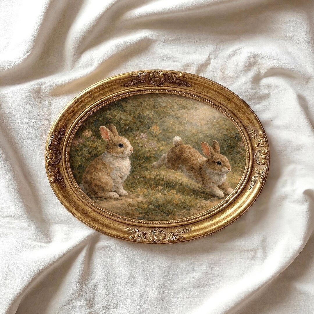 Vintage Rabbits in Garden Giclée Print, Cottagecore Spring Decor - Etsy
