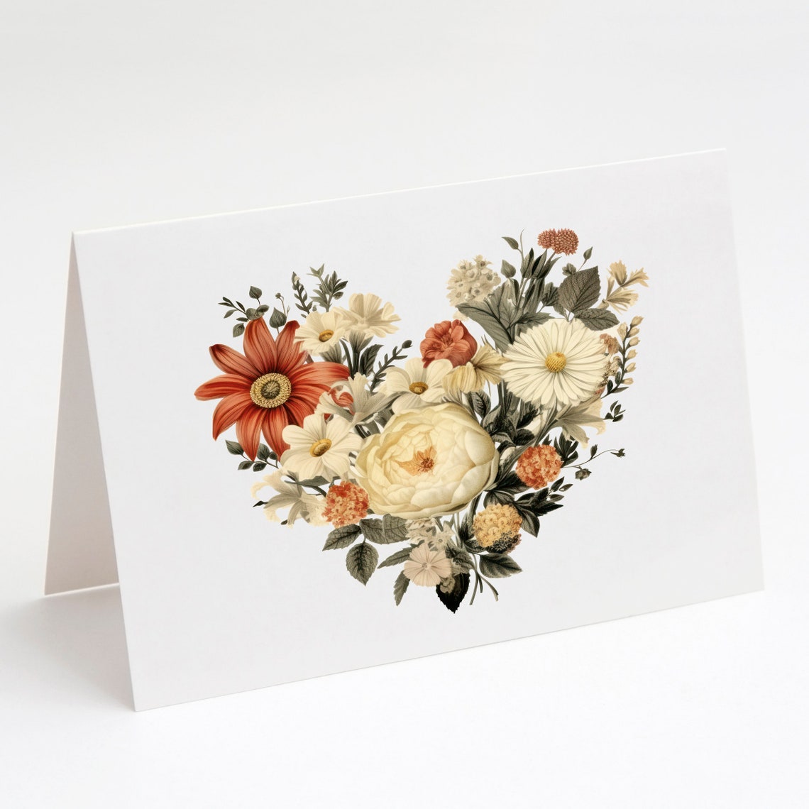 Floral Heart Cards, Love Note Card Set of 10, Flower Heart Cards, Any ...
