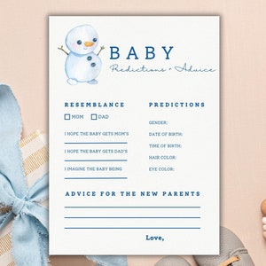Carte modifiable de prédictions et de conseils pour une fête prénatale | Jeux de baby shower| de fête à thème d'hiver | Modèle de toile