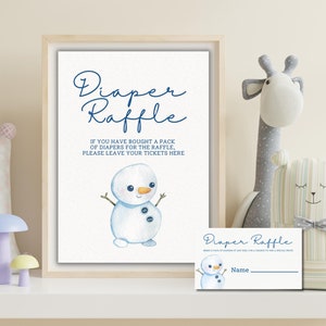 Tirage au sort de couches pour baby shower bonhomme de neige d'hiver | Cartes de jeu baby shower | Thème Winter Wonderland