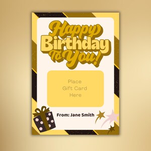 Porte-cartes modifiable | Anniversaire | Rétro carte d'or jaune | Amis de cadeau de fête | Idées cadeaux | Discothèque | Toile |