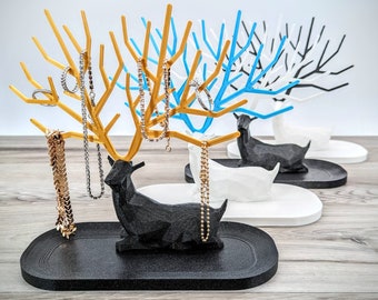 Jewelry Holder, Deer Sculpture, Jewelry Organizer, Custom Color Necklace, Ring, Bracelet, and Earrings Deer Antlers Stand with Catchall Tray