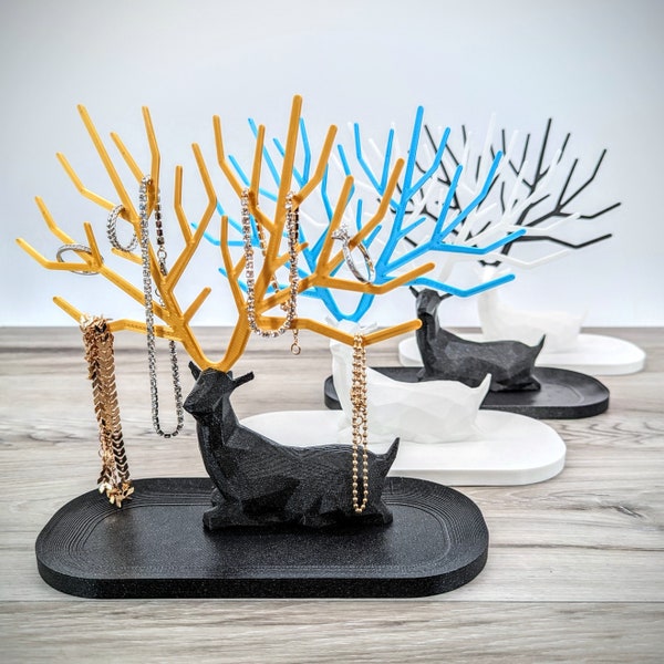 Jewelry Holder, Deer Sculpture, Jewelry Organizer, Custom Color Necklace, Ring, Bracelet, and Earrings Deer Antlers Stand with Catchall Tray