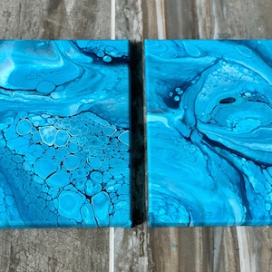 Set of two original, acrylic pour paintings, Dutch pour, fluid art, abstract wall art on two 8 x 10 canvases