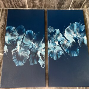 Set of 2 original, acrylic pour paintings, Dutch pour, fluid art, abstract wall art on 10 x 20 canvases
