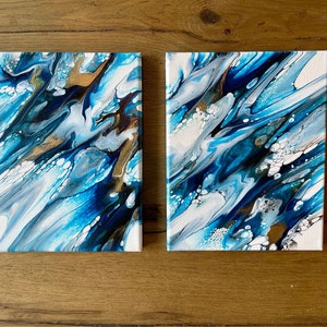 Set of two original, acrylic pour paintings, fluid art, abstract wall art on two 8 x 10 canvases