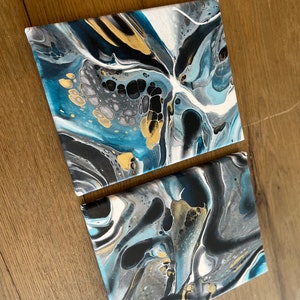 Set of two original, acrylic pour paintings, fluid art, abstract wall art on two 8 x 10 canvases