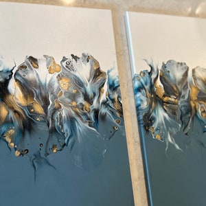 Set of 2 original, acrylic pour paintings, Dutch pour, fluid art, abstract wall art on 10 x 20 canvases
