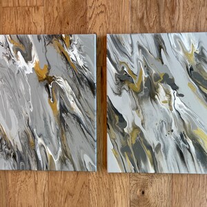 Set of two original, acrylic pour paintings, fluid art, abstract wall art on two 12 x 16 canvases