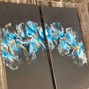 Set of 2 original, acrylic pour paintings, Dutch pour, fluid art, abstract wall art on 10 x 20 canvases