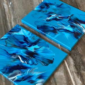 Set of two original, acrylic pour paintings, Dutch pour, fluid art, abstract wall art on two 8 x 10 canvases
