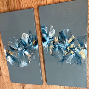 Set of 2 original, acrylic pour paintings, Dutch pour, fluid art, abstract wall art on 10 x 20 canvases