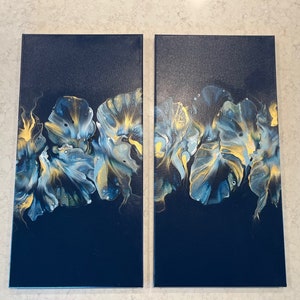 Set of 2 original, acrylic pour paintings, Dutch pour, fluid art, abstract wall art on 10 x 20 canvases