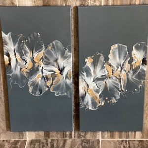 Set of 2 original, acrylic pour paintings, Dutch pour, fluid art, abstract wall art on 10 x 20 canvases