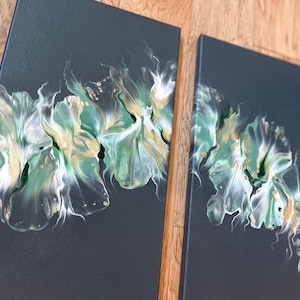 Set of 2 original, acrylic pour paintings, Dutch pour, fluid art, abstract wall art on 10 x 20 canvases